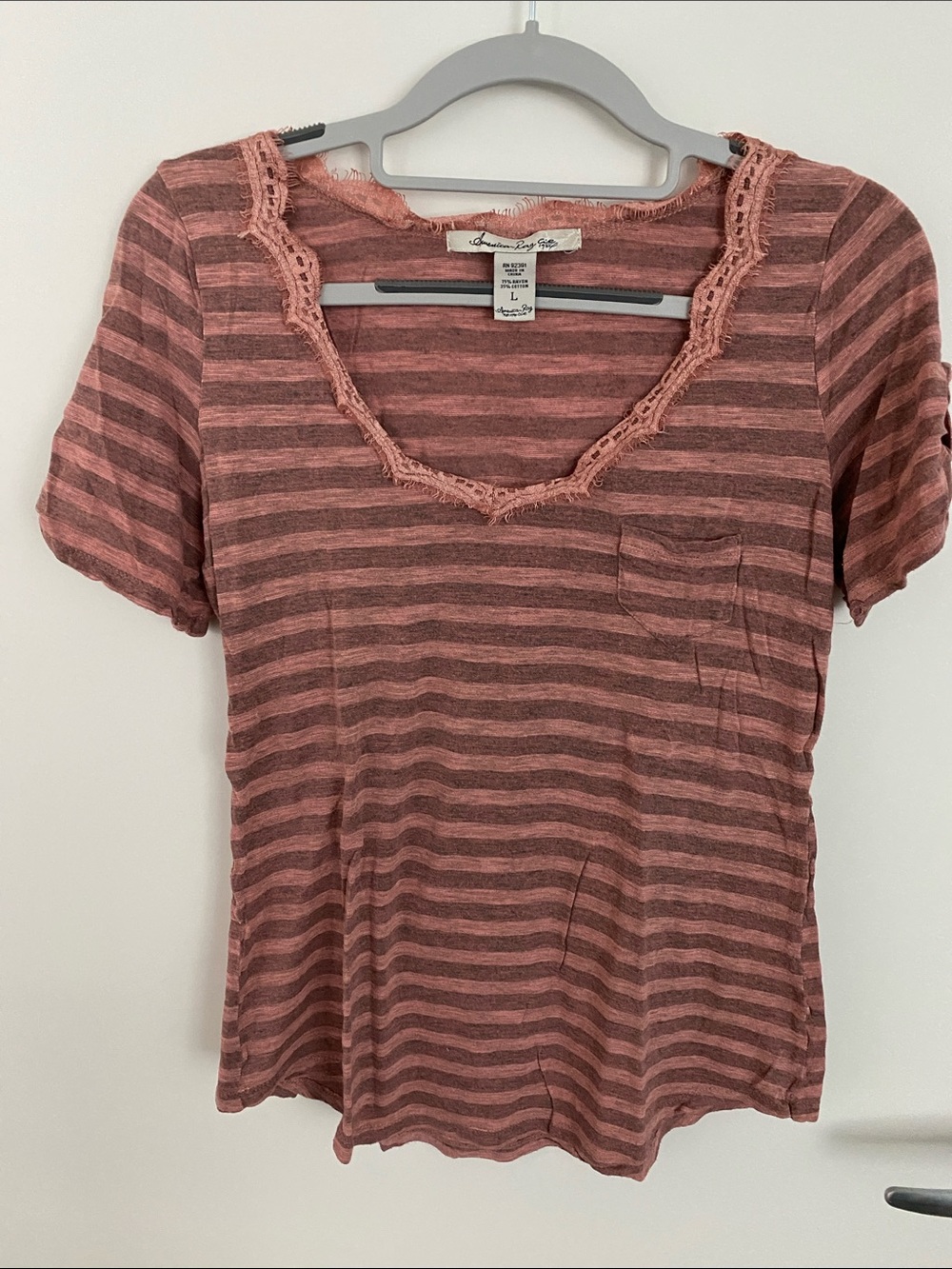 American Rag Rose and Dusty Mauve Striped Scoop Neck Tee
